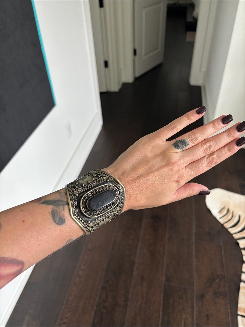 Vintage Boho Black Stone Cuff Bracelet